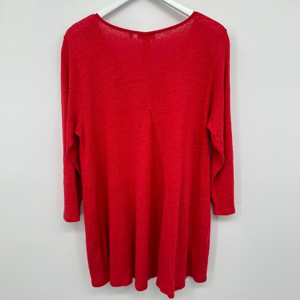 Habitat Top Shirt Blouse Size XL Red 100% Linen Stretch Pockets 3/4 Sleeves Boho - Picture 7 of 12
